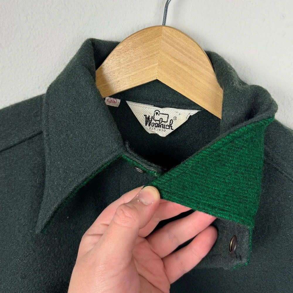 Vintage 70's Woolrich Green Work Jacket - 100% Wool - Minimalist Workwear - Picture 8 of 10